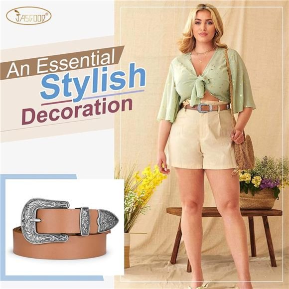 Women Plus Size Leather Belt Western Vintage Style Belt for Pants Jeans Dress main image 6